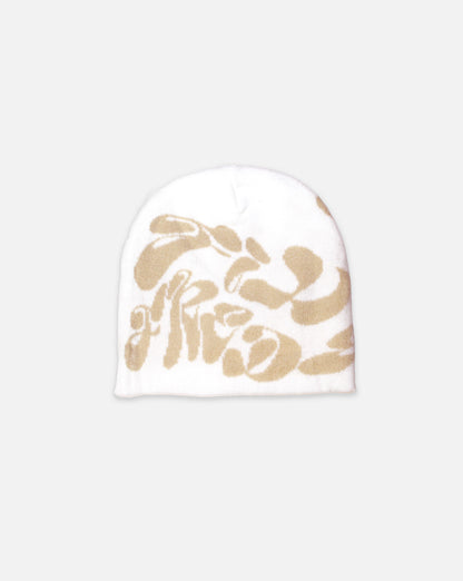 white "ff" beanie